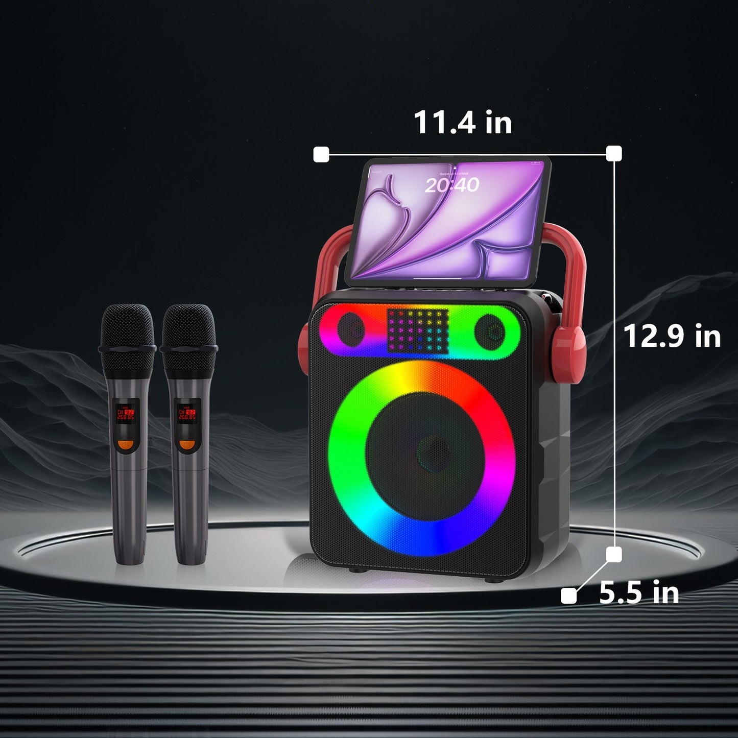 Dammyty Karaoke Machine for Adult, Portable Home Singing Machine with 2 Wireless Microphones, Bluetooth Speaker with PA System and LED Lights