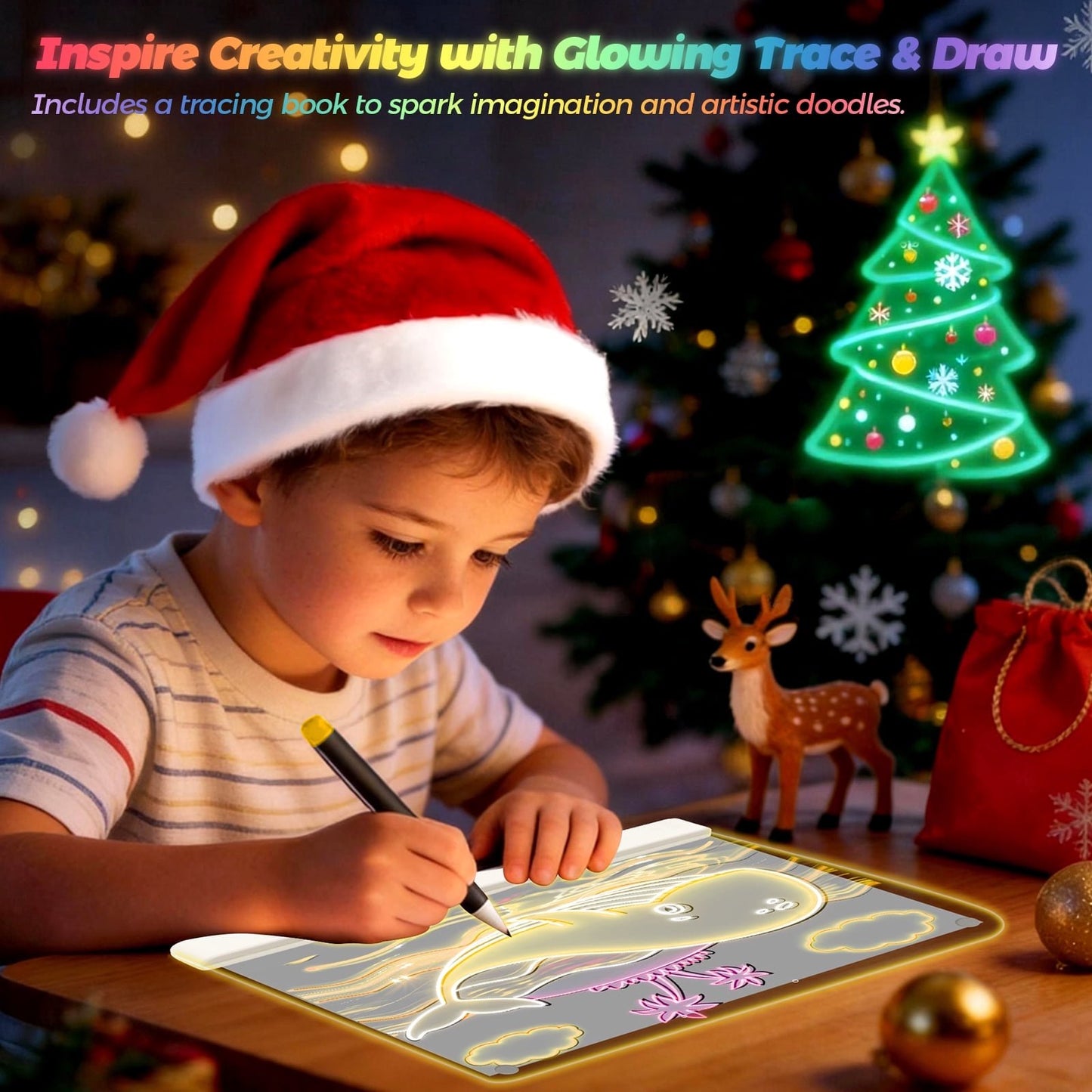 Dammyty LED Light-Up Dry Erase Board with 7-Color Neon Doodle Glow, Adjustable Lights Button & Stand, Night Light for Kids Room/Office/Gift, Includes 7 Markers