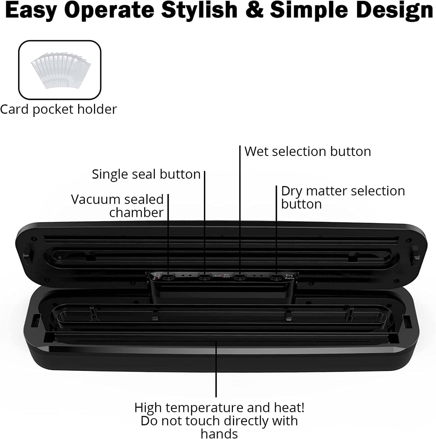 Dammyty Vacuum Sealer with 10 Vacuum Sealer Bags Automatic Food Vacuum Sealer Machine Electric Air Sealing Preserver System for Food Preservation(Black)