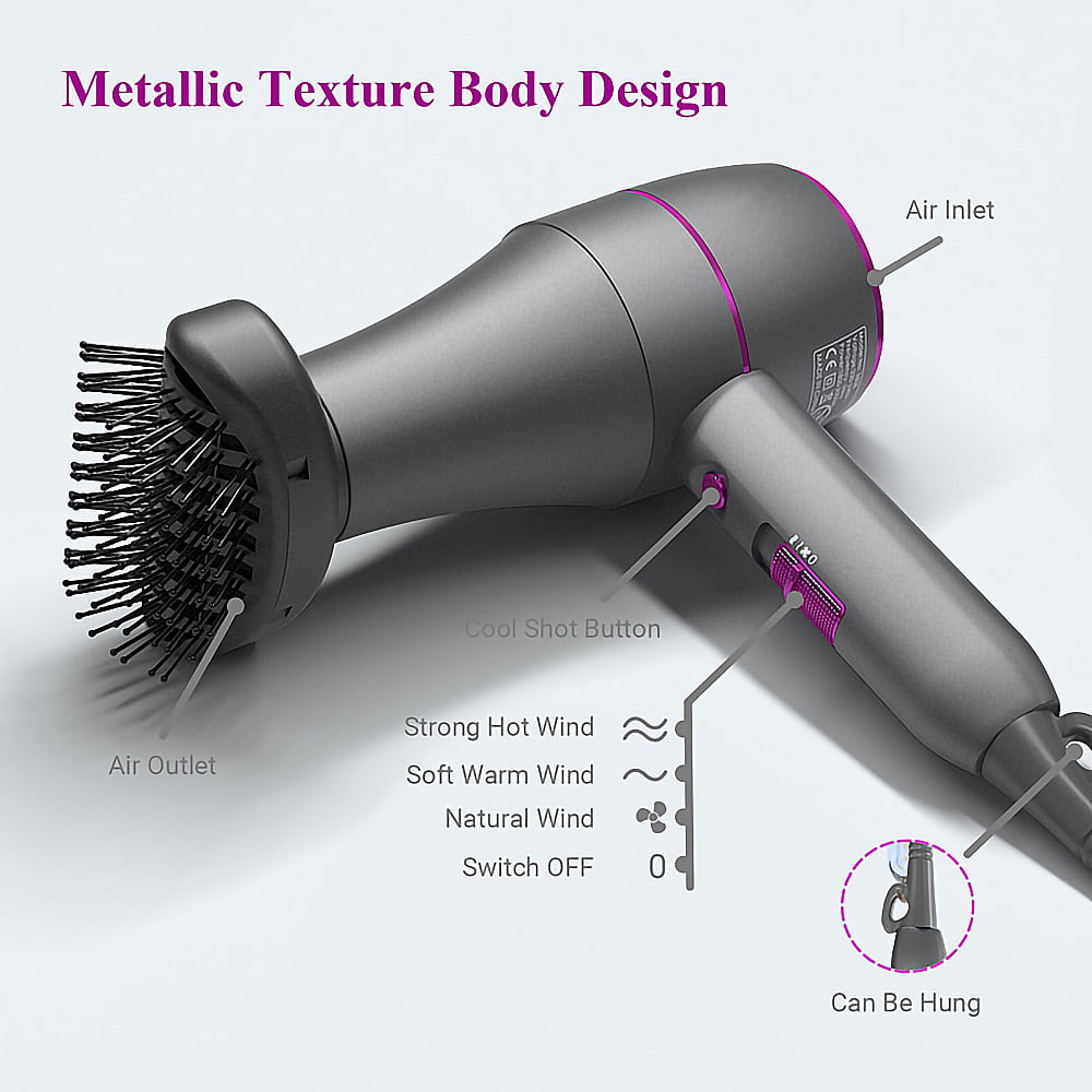 Dammyty 3 in 1 Ionic Hair Dryer Blower Hairdryer Electric Hair Comb Rotating Hot Air Brush
