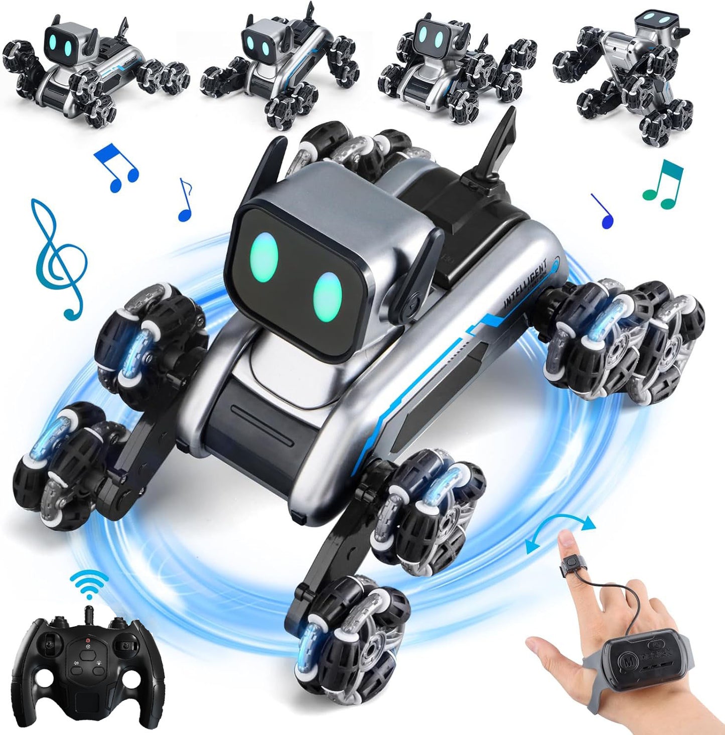 Dammyty RC Robot Dog, Intelligent Remote Control Robot Toys for Kids, Electronic Pet Dog with Music & Light