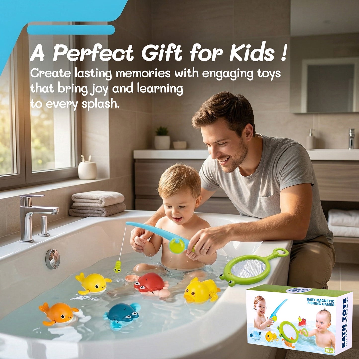 Dammyty Bath Toys for Toddlers 1-3, Floating Pool Toys for Kids, Baby Bath Toys with Magnetic Fishing Game, Fun Bathtub Water Toys Gifts