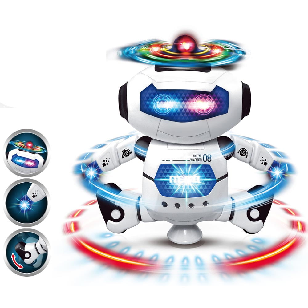 Dammyty Robot Toy for Kids, Intelligent Electronic Walking Dancing Singing Robot Toys with 360° Body Spinning and Flashing Lights, Birthday Gift for Toddlers