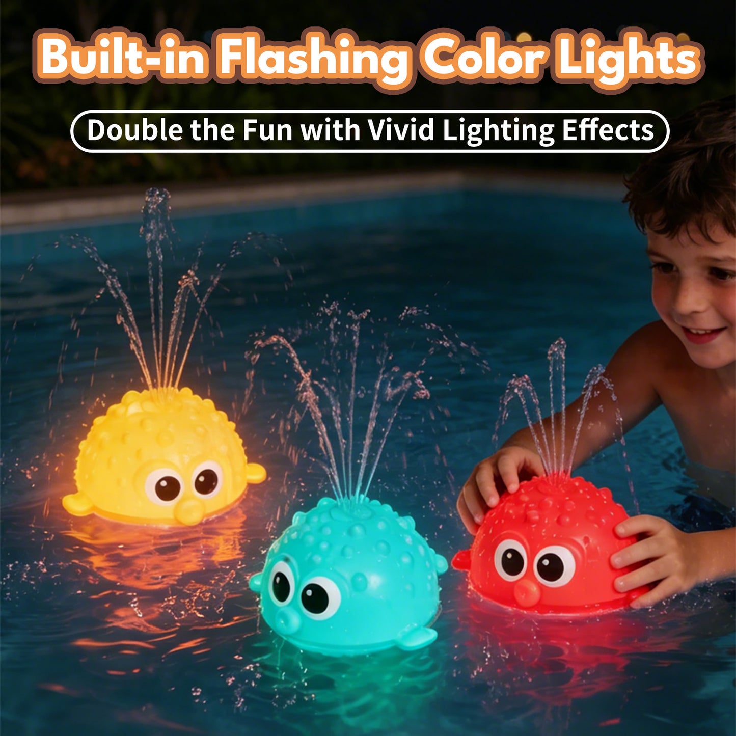 Dammyty Baby Bath Toys, Toddler Pool Toy, Pufferfish Light up Fountain Bath Toy, Christmas Birthday Gift for Baby Toddler 6 Months and Older