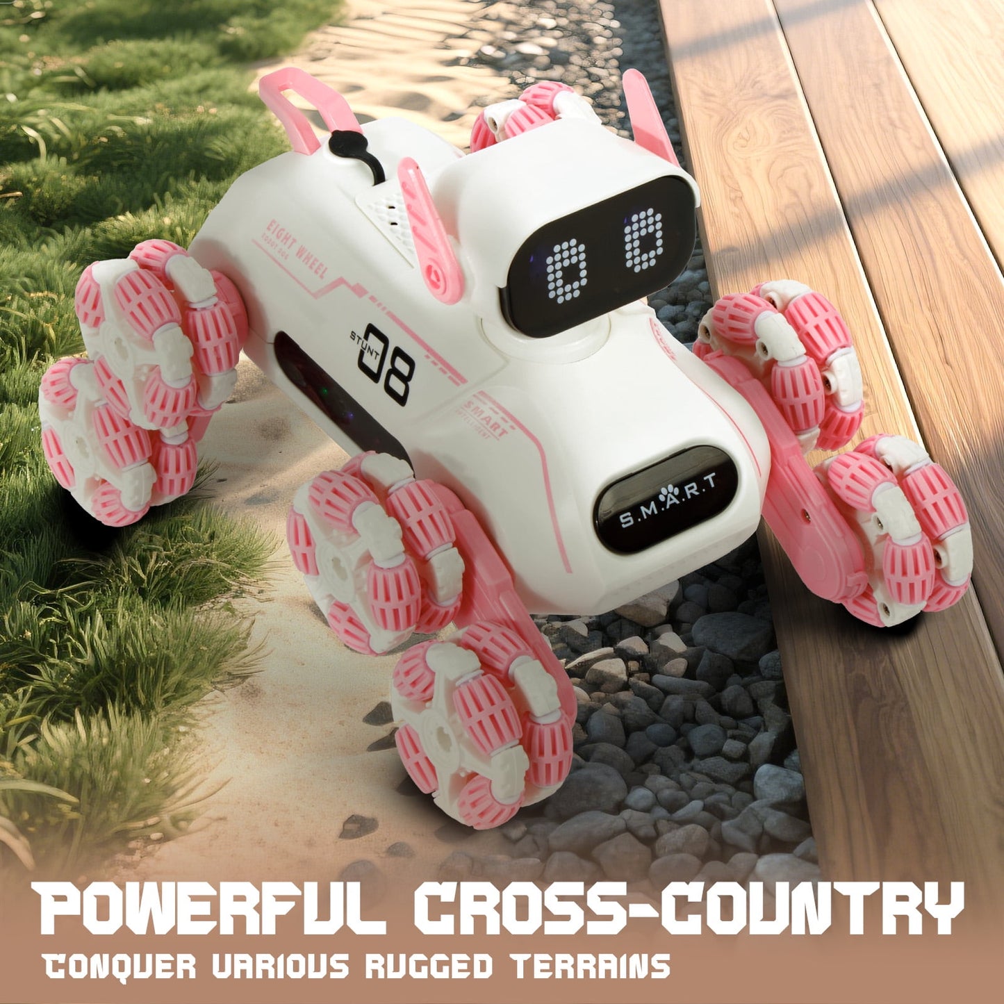 Dammyty Robot Dog Toys for Kids, Smart RC Stunt Robot Dog with Spray, Light & Music, Remote Control Robot Toys for Boys Girls, Pink