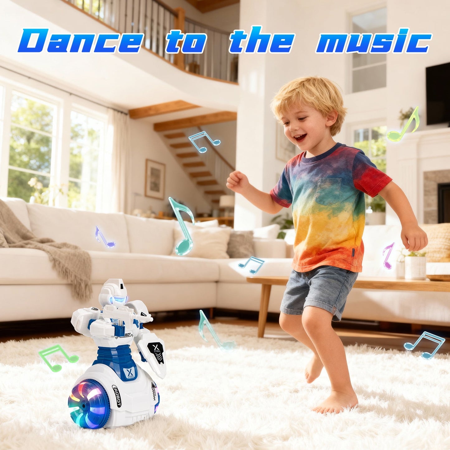 Dammyty Robot Toy for Kids, Intelligent Electronic Walking Dancing Singing Robot Toys with 360° Spinning and Lights for Boys Girls, Blue