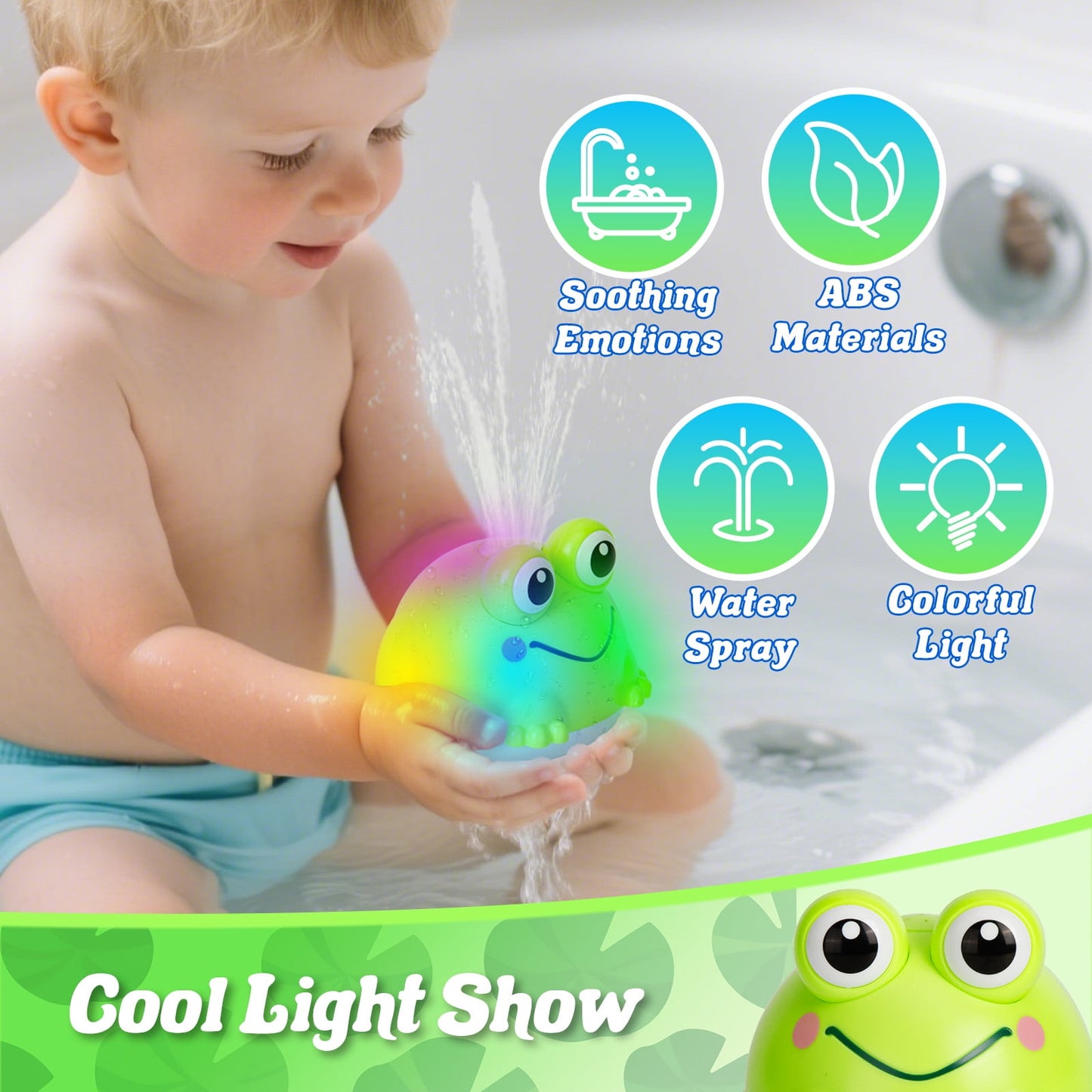 Dammyty Baby Bath Toys, Frog Light up Fountain Bath Toy, Toddler Toys Gift for Baby Toddler 6 Months and Older, Unisex