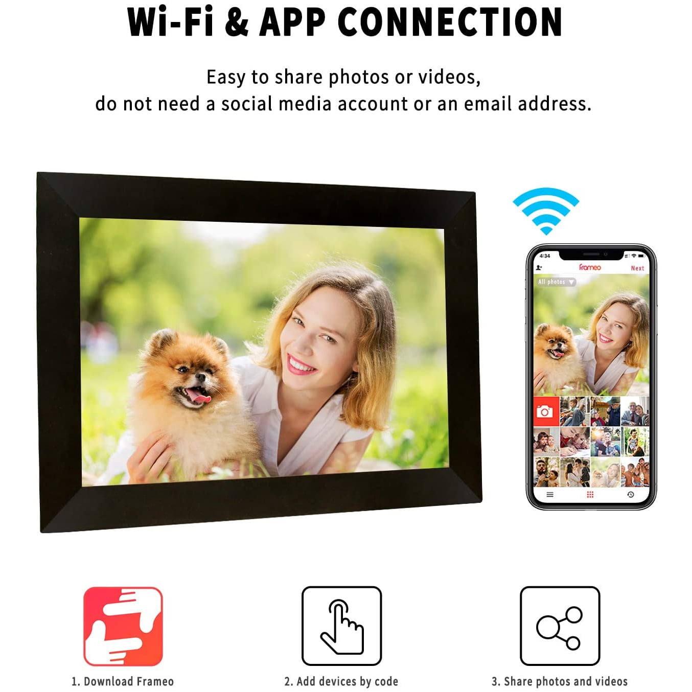 Dammyty 10.1" WiFi Digital Picture Frame,Smart Digital Photo Frame with 1280x800 HD IPS Touch Screen ,Electronic Piture frame share photo/video anytime, anywhere via Frameo App