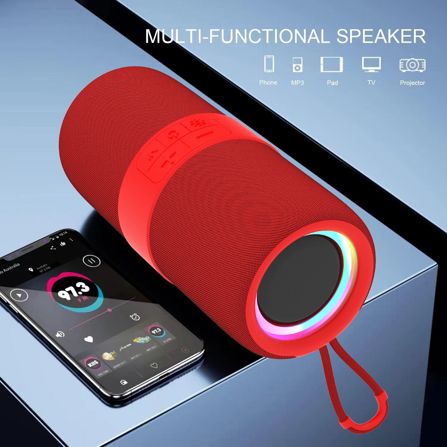 Dammyty Portable Bluetooth Speaker with Deep Bass Basser, Wireless Stereo Sound Bluetooth Speaker With 5.3,IP67 Waterproof,TWS Pairing for Home Party Outdoor（Red）