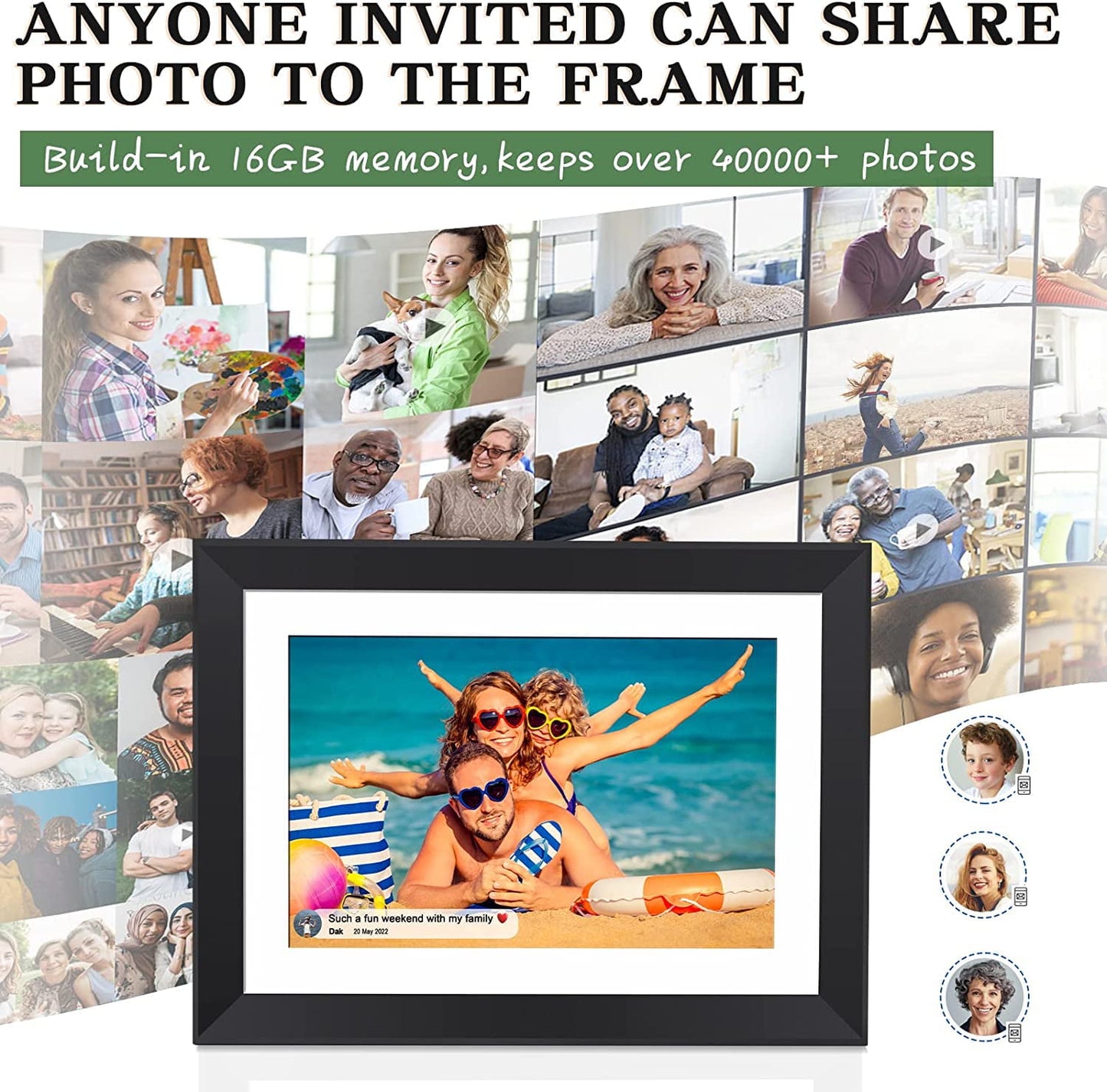 Dammyty 10.1" WiFi Digital Picture Frame, 1280*800 HD IPS Touch Screen Electronic Photo Frame,Video and Slide Show , Auto-Rotate, Share Photos/Videos Instantly via free App from Anywhere
