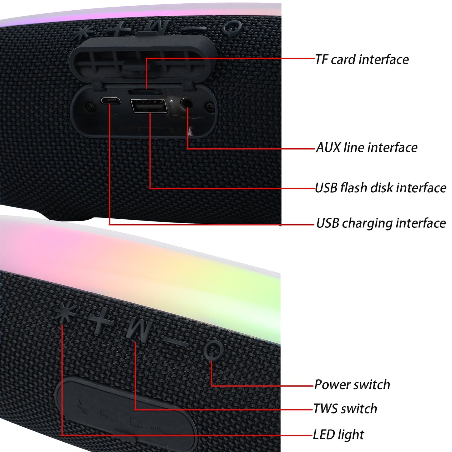 Dammyty Portable Bluetooth Speaker, IP67 Waterproof Wireless Speaker with Loud Stereo Sound, Deep Bass, Bluetooth 5.3, TWS Pairing，Colorful LED Lights , 8H Playtime for Home, Outdoor, Party