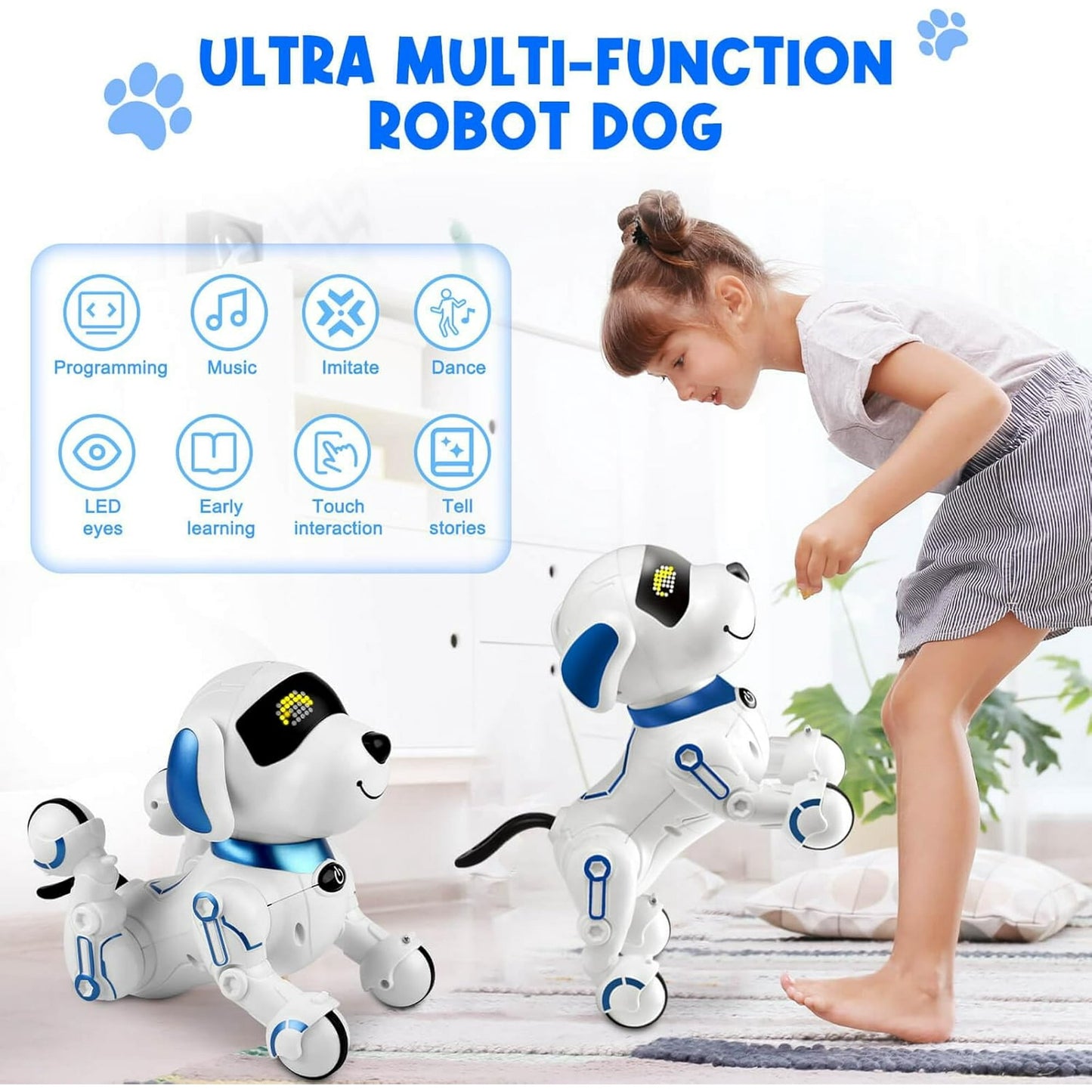 Dammyty Robot Dog for Kids, Smart Programmable Remote Control Robot Dog Toy with Interactive Touch, Singing Dancing Robot Toys with LED Eyes, Volume Control