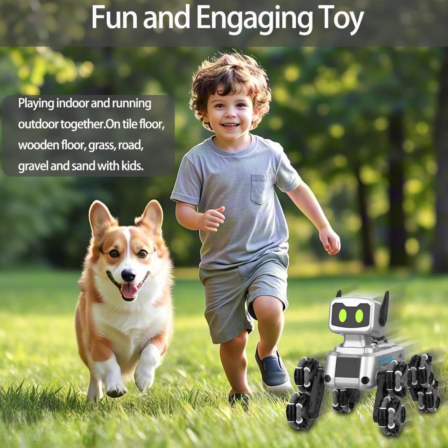 Dammyty RC Robot Dog, Intelligent Remote Control Robot Toys for Kids, Electronic Pet Dog with Music & Light