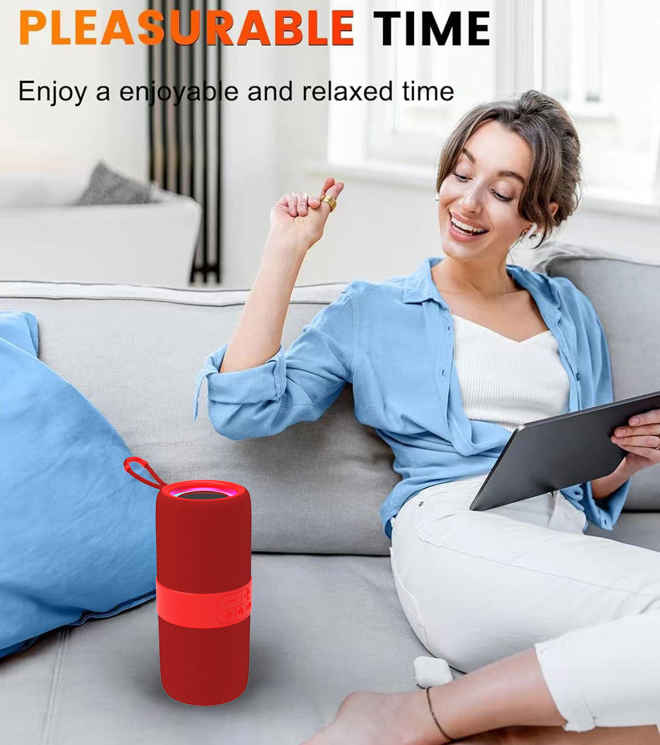Dammyty Portable Bluetooth Speaker with Deep Bass Basser, Wireless Stereo Sound Bluetooth Speaker With 5.3,IP67 Waterproof,TWS Pairing for Home Party Outdoor（Red）