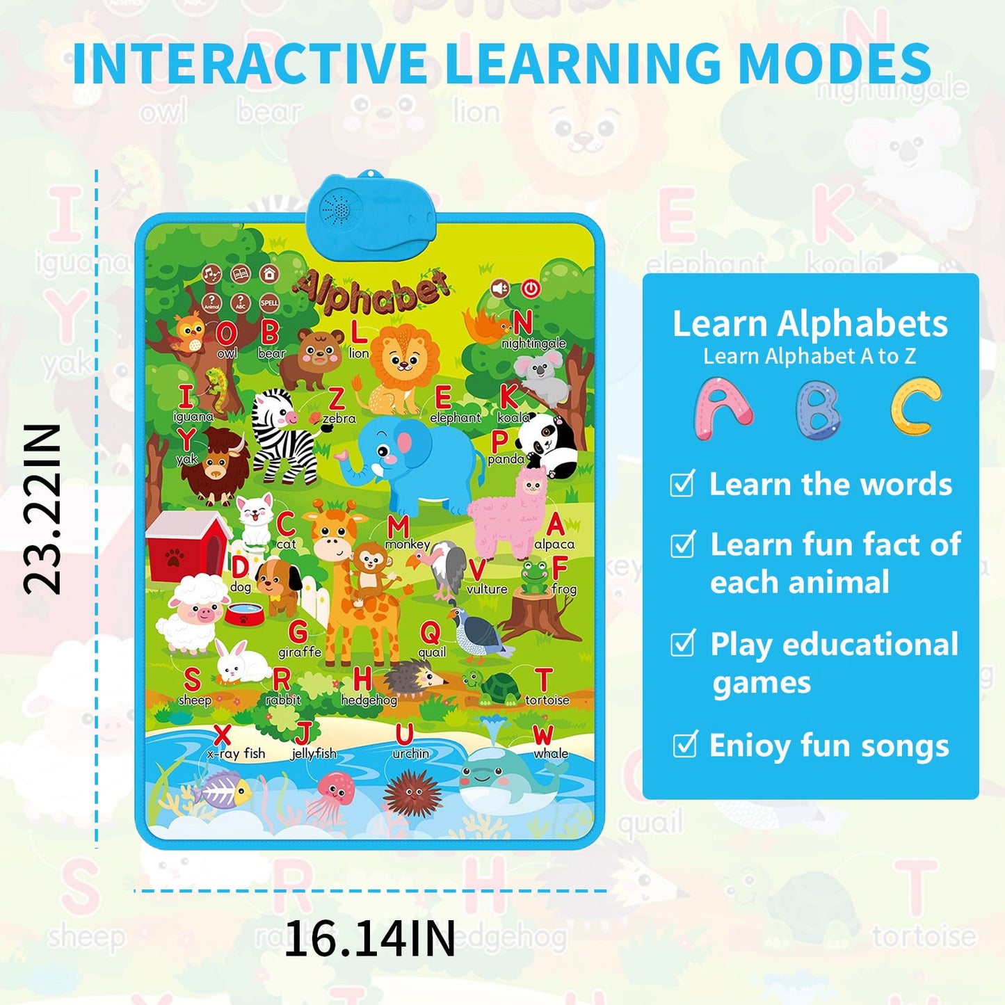 Dammyty Electronic Alphabet Wall Chart, Talking ABCs Music Poster, Learning Toys for Toddlers 1-3, Interactive Educational Toddler Toys