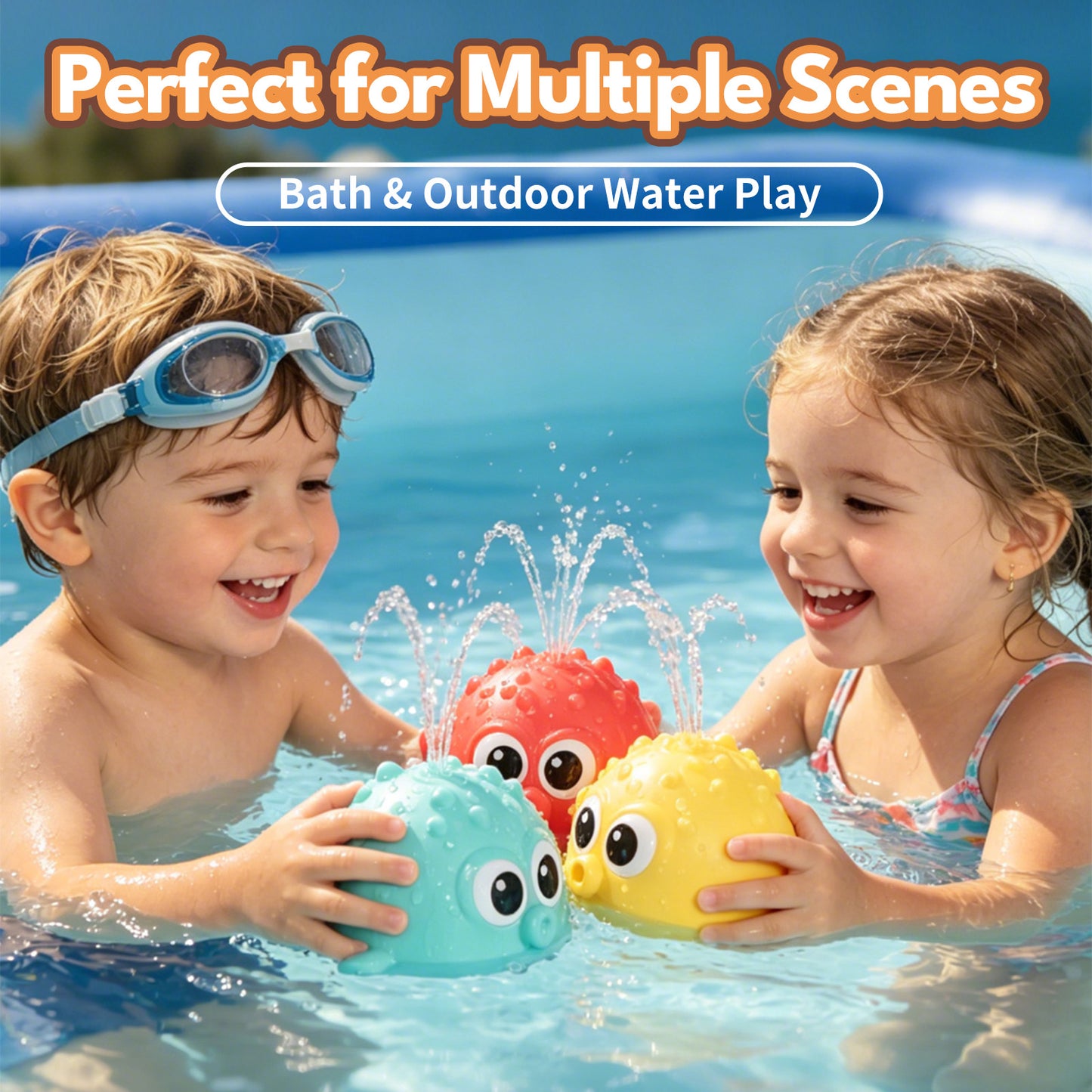 Dammyty Baby Bath Toys, Toddler Pool Toy, Pufferfish Light up Fountain Bath Toy, Christmas Birthday Gift for Baby Toddler 6 Months and Older