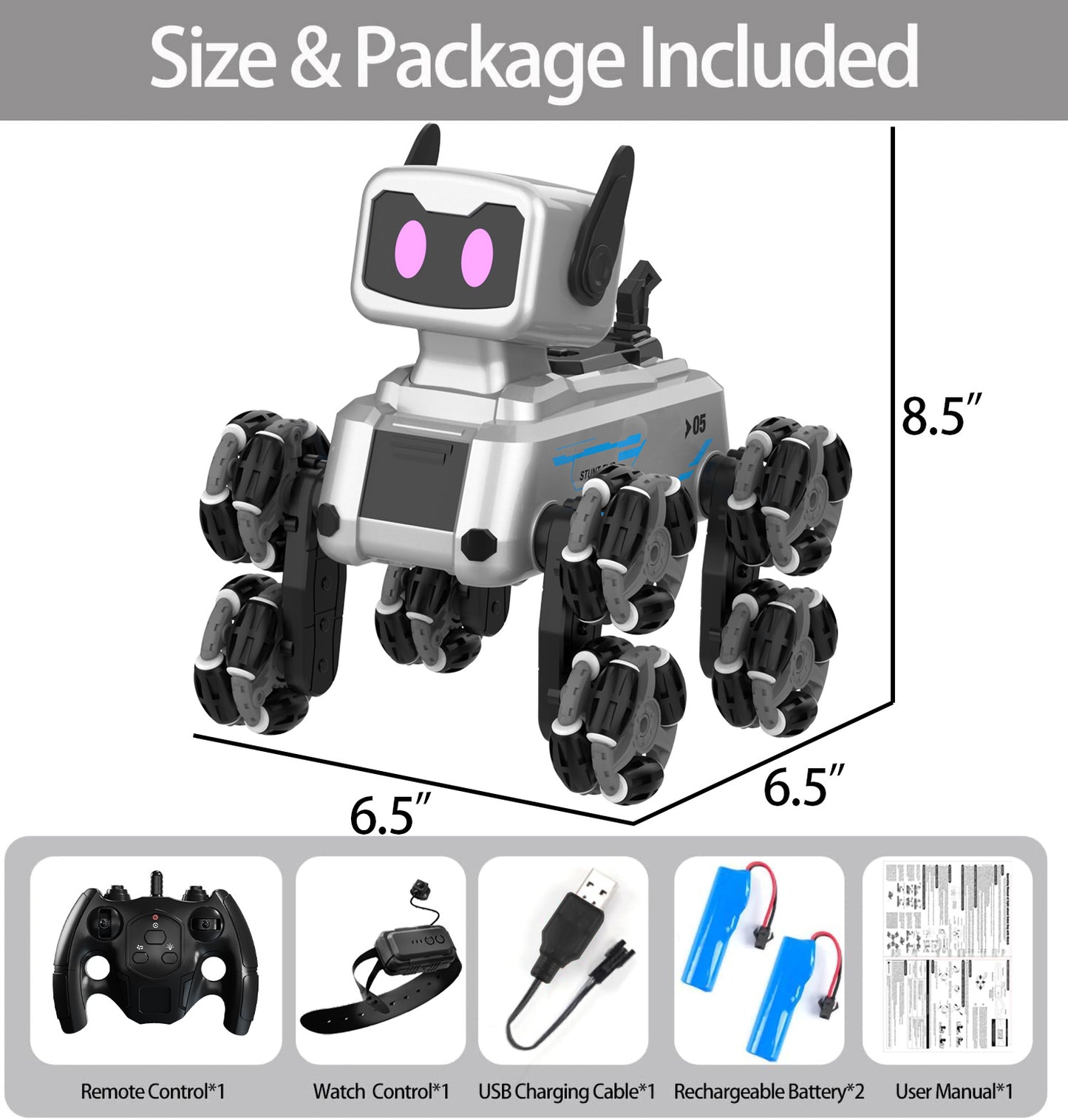 Dammyty RC Robot Dog, Intelligent Remote Control Robot Toys for Kids, Electronic Pet Dog with Music & Light