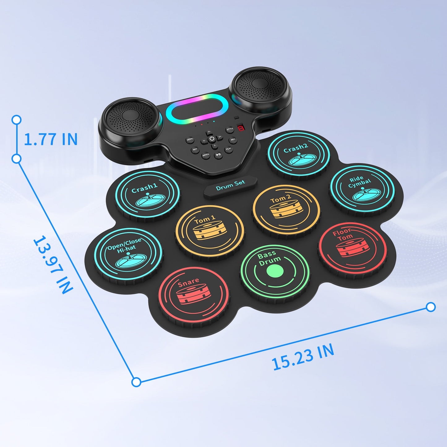 Dammyty Upgrade 9 Pads Kids Adults Electronic Drum Sets Kit with Headphone Jack and Dual Bluetooth Speaker Wireless Connection for Christmas Birthday Gift