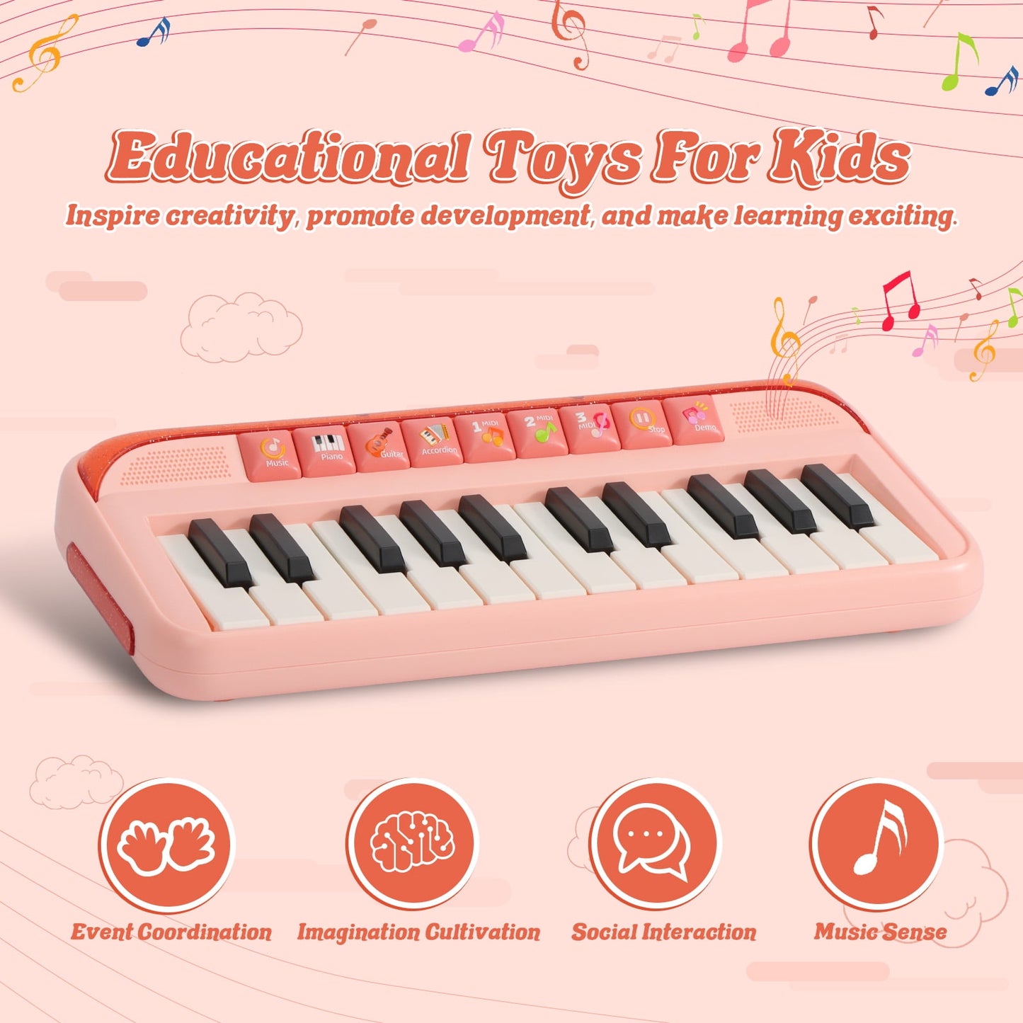 Dammyty Piano for Kids 24 Keys Piano Toys for Girl Toddlers Ideal Birthday Gifts for 1 2 3 4 Year Old Girls Toys Educational Keyboard Musical Instrument Toys