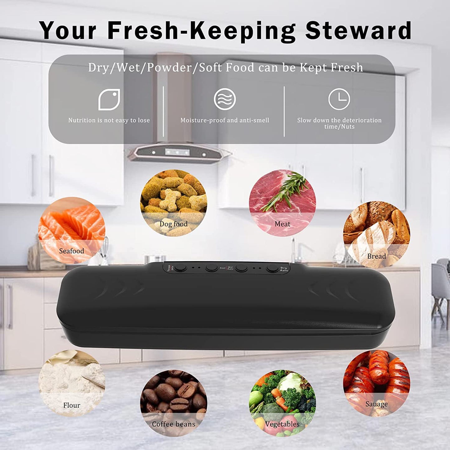 Dammyty Vacuum Sealer with 10 Vacuum Sealer Bags Automatic Food Vacuum Sealer Machine Electric Air Sealing Preserver System for Food Preservation(Black)