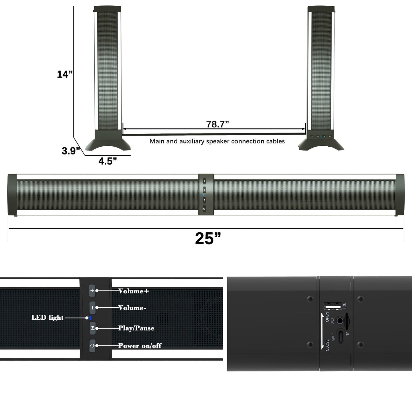 Dammyty TV Sound Bar, Sound Bars for Smart TV - Bluetooth 2.0 Channel Home Audio Sound Bars - Surround Sound Bars with AUX/RCA Connection Soundbar for TV