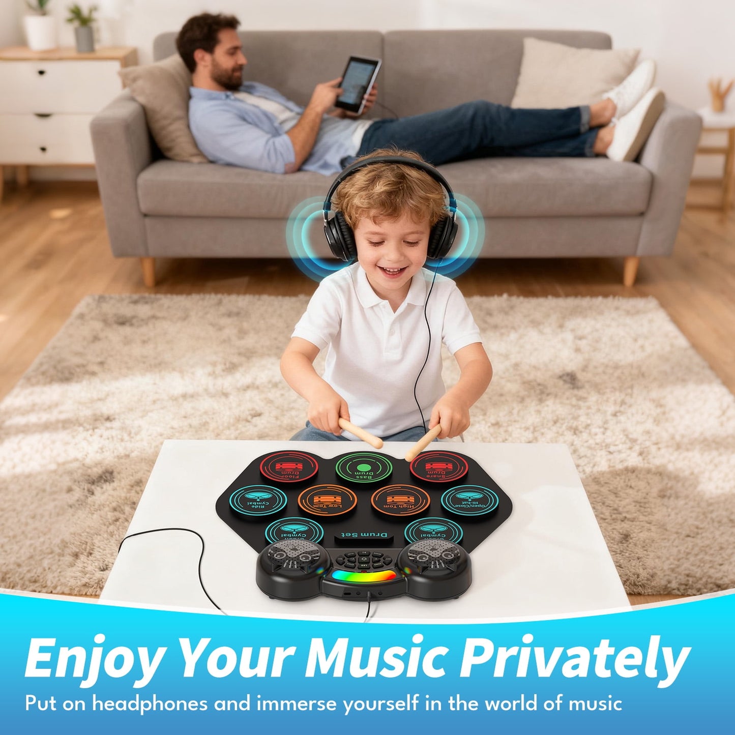 Dammyty Electronic Drum Set for Kids Adults, 9 Pads Portable Electric Drums with Headphone Jack & Speaker