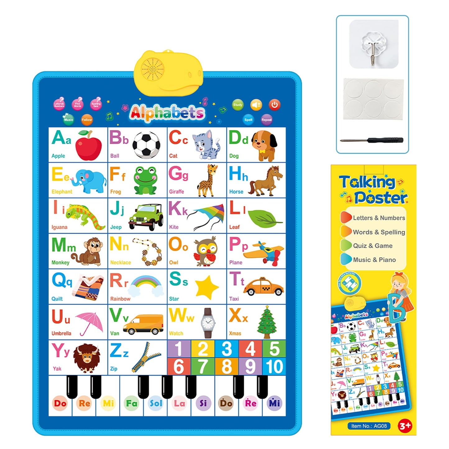 Dammyty Electronic Alphabet Poster Learning Toddler Toys, Interactive Alphabet Wall Chart Educational Toys, ABC Chart for Toddler, Learning Toys for Kids Ages 2-6, Blue