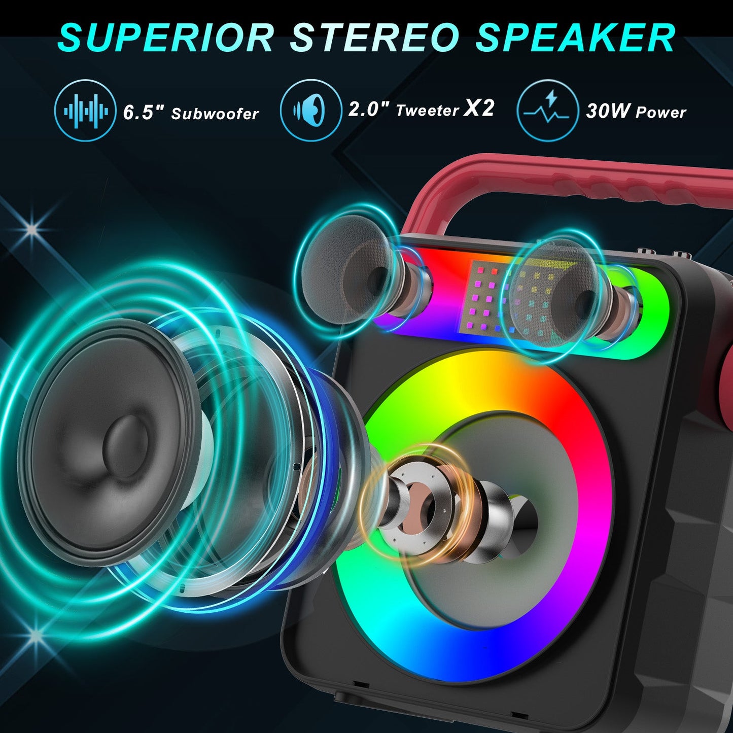 Dammyty Karaoke Machine for Adult, Portable Home Singing Machine with 2 Wireless Microphones, Bluetooth Speaker with PA System and LED Lights
