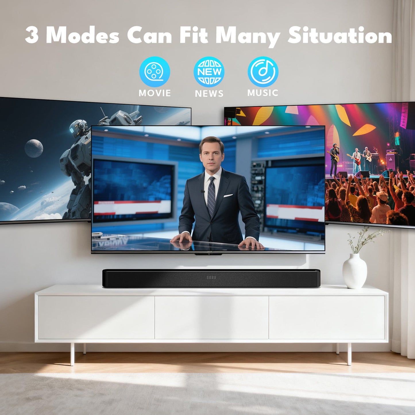 Dammyty Sound Bar for TV, 60W Soundbar with Built-in Subwoofer, 3D Surround Sound System TV Sound Bar, Home Theater Speakers, HDMI-ARC, Bluetooth, Optical, Coaxial, USB & AUX