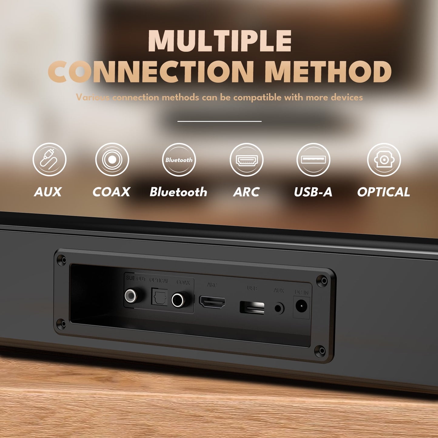 Dammyty Sound Bar for TV, 60W Soundbar with Built-in Subwoofer, 3D Surround Sound System TV Sound Bar, Home Theater Speakers, HDMI-ARC, Bluetooth, Optical, Coaxial, USB & AUX