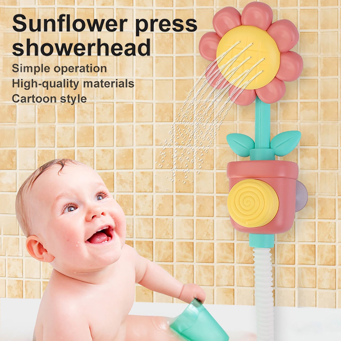 Dammyty Baby Bath Toys, Sunflower Shower Head Bathtub Toys, Water Sprinkler Bath Toys for Toddler 1-3, Infant Bathtime Fun Birthday Gift