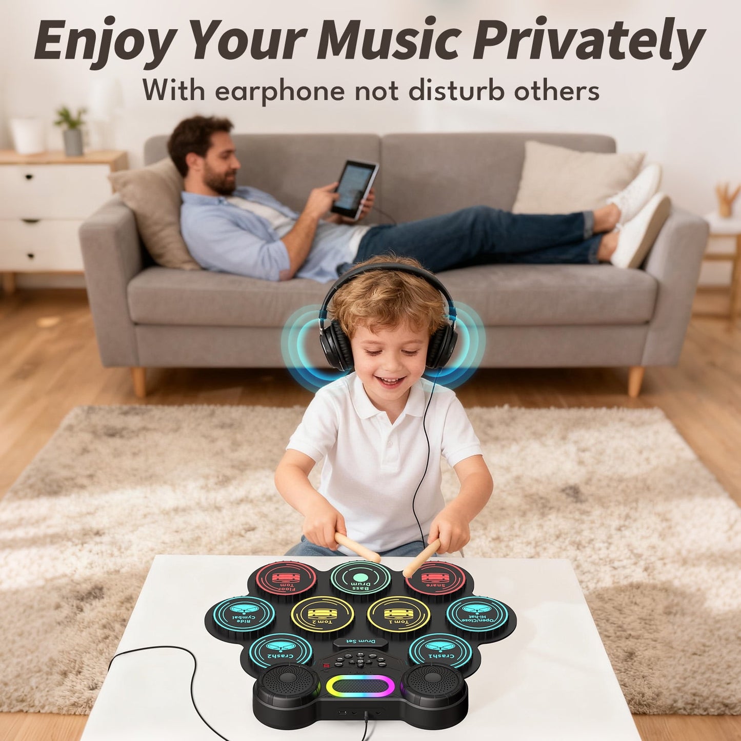 Dammyty Electronic Drum Set for Kids Adults, 9 Pads Portable Electric Drums with Headphone Jack & Speaker