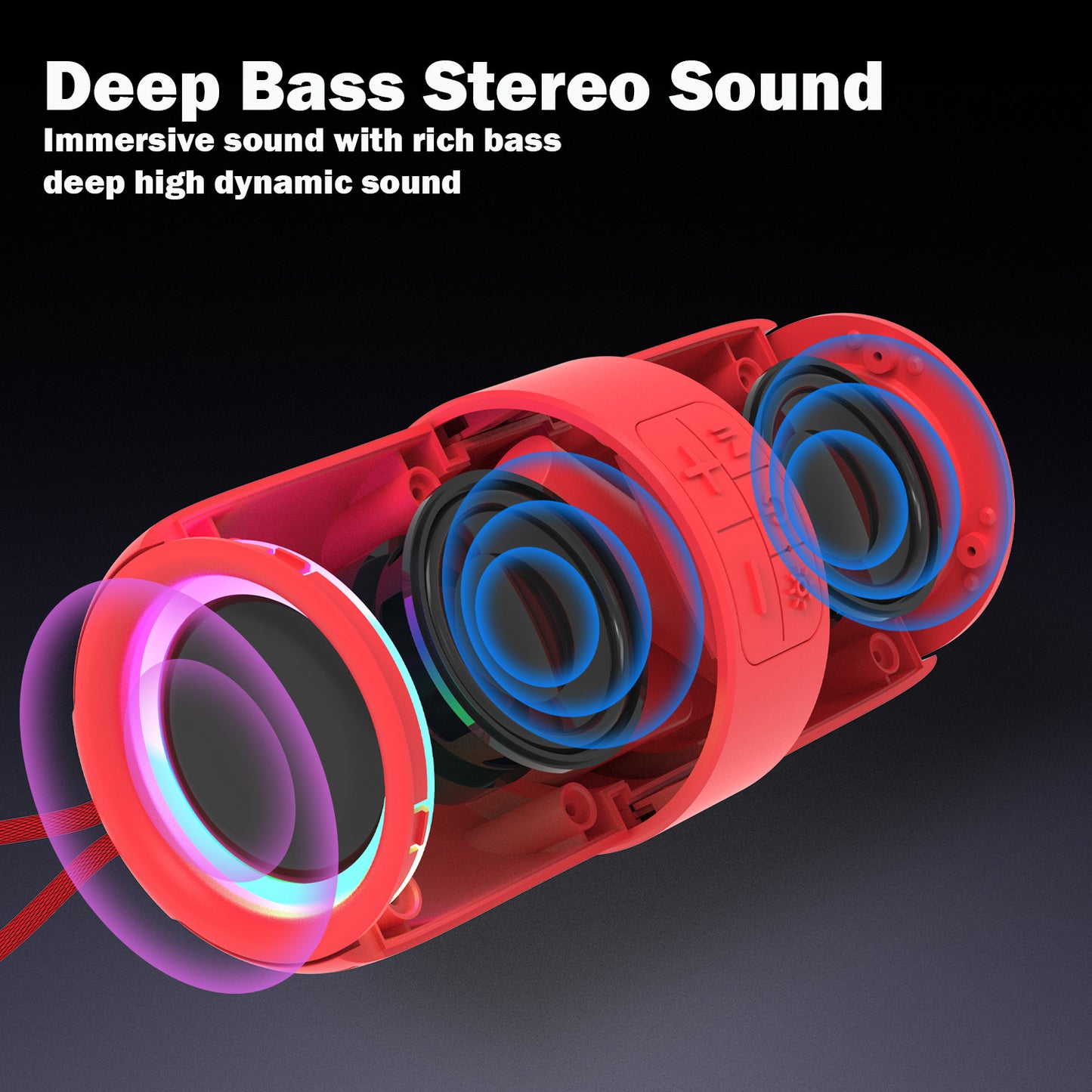 Dammyty Portable Bluetooth Speaker with Deep Bass Basser, Wireless Stereo Sound Bluetooth Speaker With 5.3,IP67 Waterproof,TWS Pairing for Home Party Outdoor（Red）
