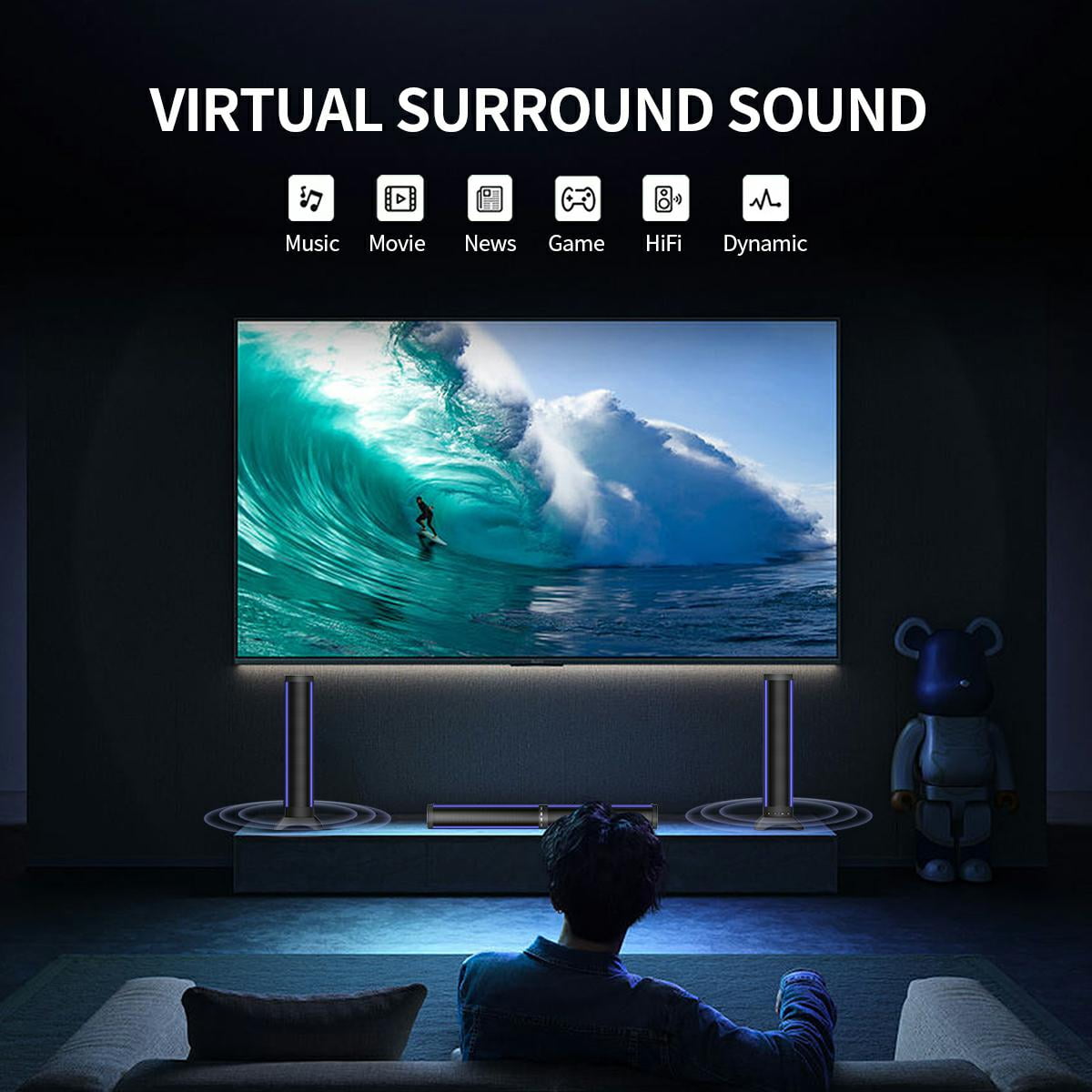 Dammyty TV Sound Bar, Sound Bars for Smart TV - Bluetooth 2.0 Channel Home Audio Sound Bars - Surround Sound Bars with AUX/RCA Connection Soundbar for TV