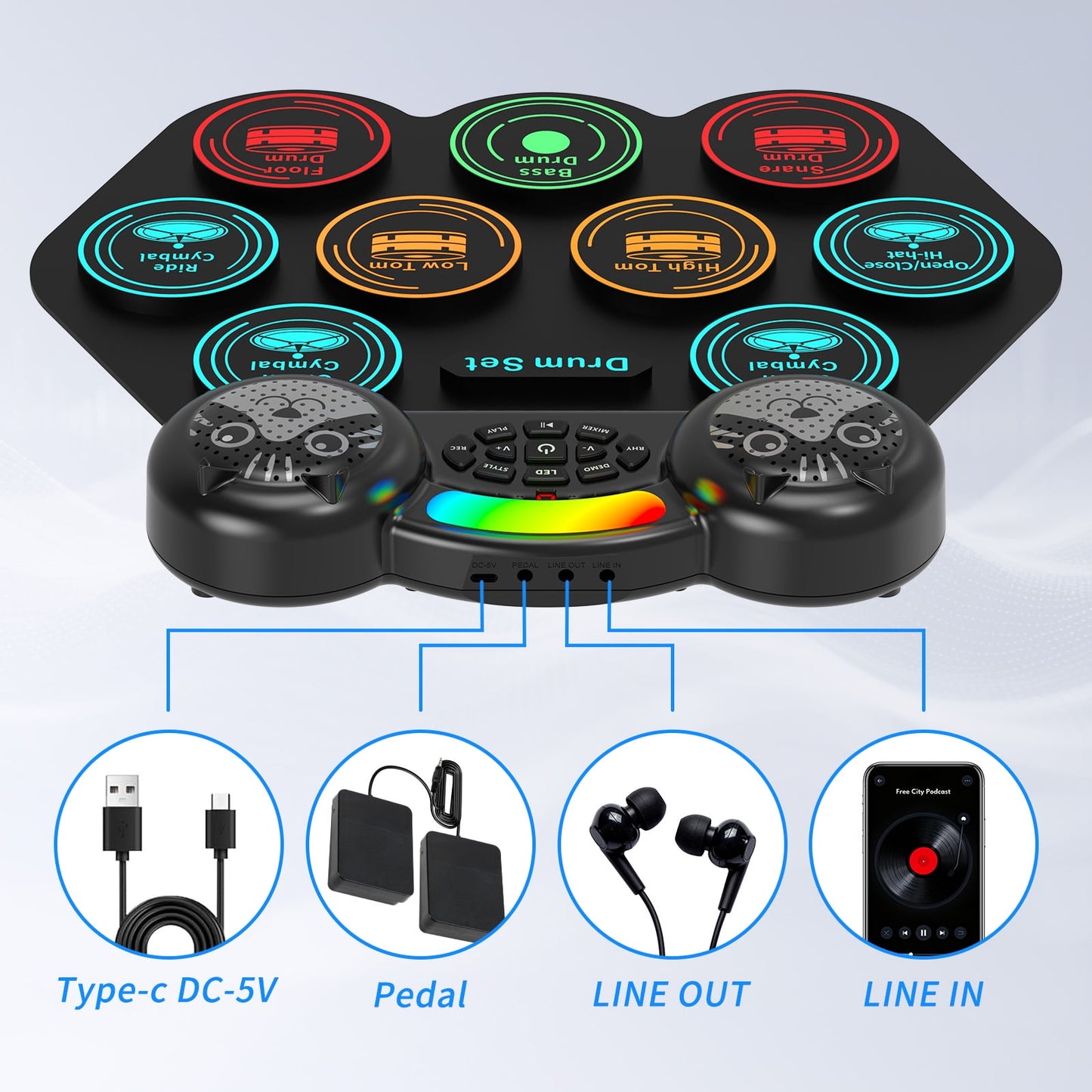 Dammyty Electronic Drum Set for Kids Adults, 9 Pads Portable Electric Drums with Headphone Jack & Speaker