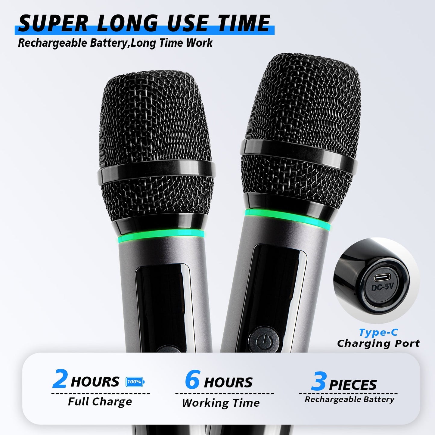 Dammyty Dual Wireless Microphone Handheld Dynamic Microphone for Karaoke Singing, Party, Wedding