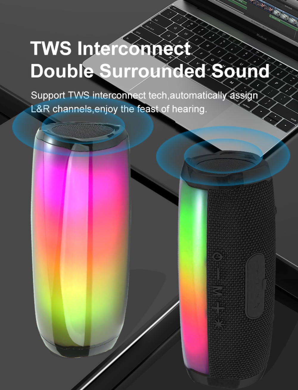 Dammyty Portable Bluetooth Speaker, IP67 Waterproof Wireless Speaker with Loud Stereo Sound, Deep Bass, Bluetooth 5.3, TWS Pairing，Colorful LED Lights , 8H Playtime for Home, Outdoor, Party