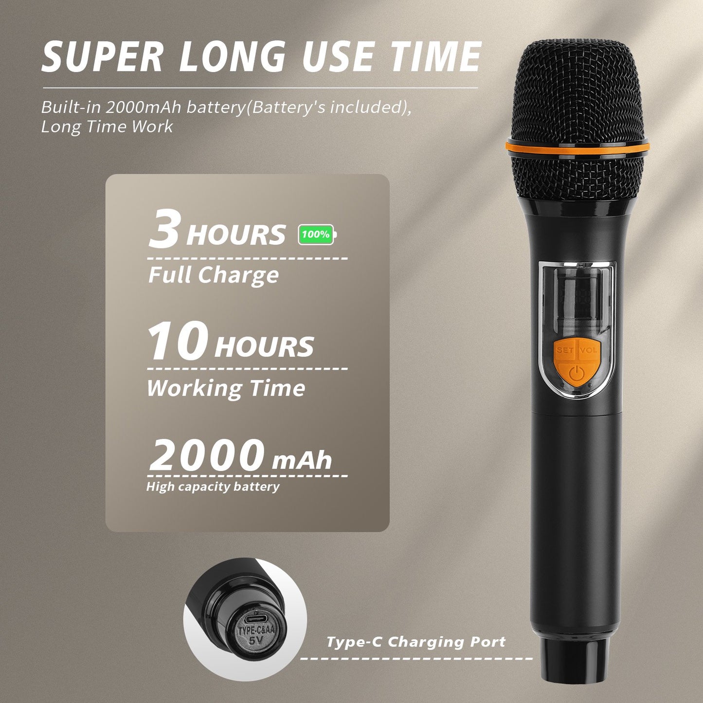 Dammyty Wireless Microphone, Rechargeable Dual Handheld Dynamic Wireless Mic for Karaoke Singing, Party, Wedding, Speech