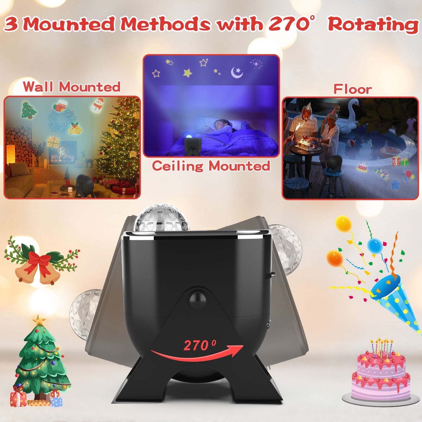 Dammyty Christmas Light Projector with Bluetooth Speaker, LED Projector Lights 12 Switchable Patterns for Children Birthday Party Holiday Wedding Home Decor