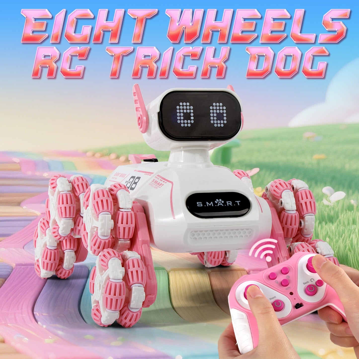 Dammyty Robot Dog Toys for Kids, Smart RC Stunt Robot Dog with Spray, Light & Music, Remote Control Robot Toys for Boys Girls, Pink