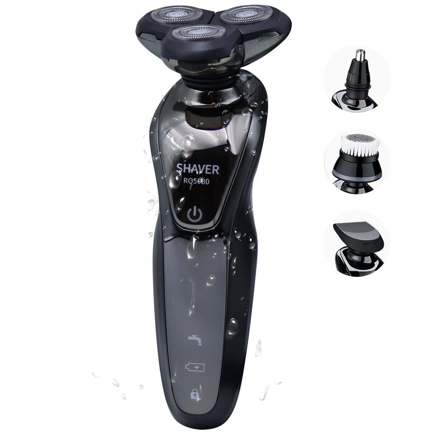 Dammyty 4D Electric Shavers for Men, Electric Razor Dry Wet Waterproof Rotary Shaver Portable Face Shaver USB Rechargeable Cordless Travel Nose Trimmer LED Display & Charging Stand for Dad Husband