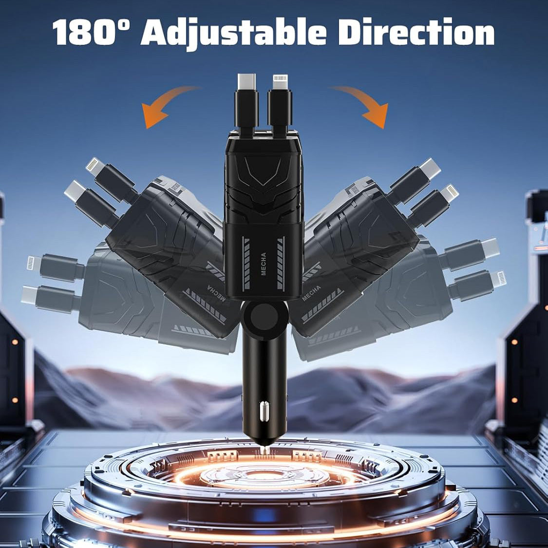 Dammyty Retractable Car Charger, 4 in 1 Fast Car Phone Charger 66W, 2 Retractable Cables and USB Car Charger,Compatible with iPhone 15/14/13/12/11Pro Max, iPad, Pixel