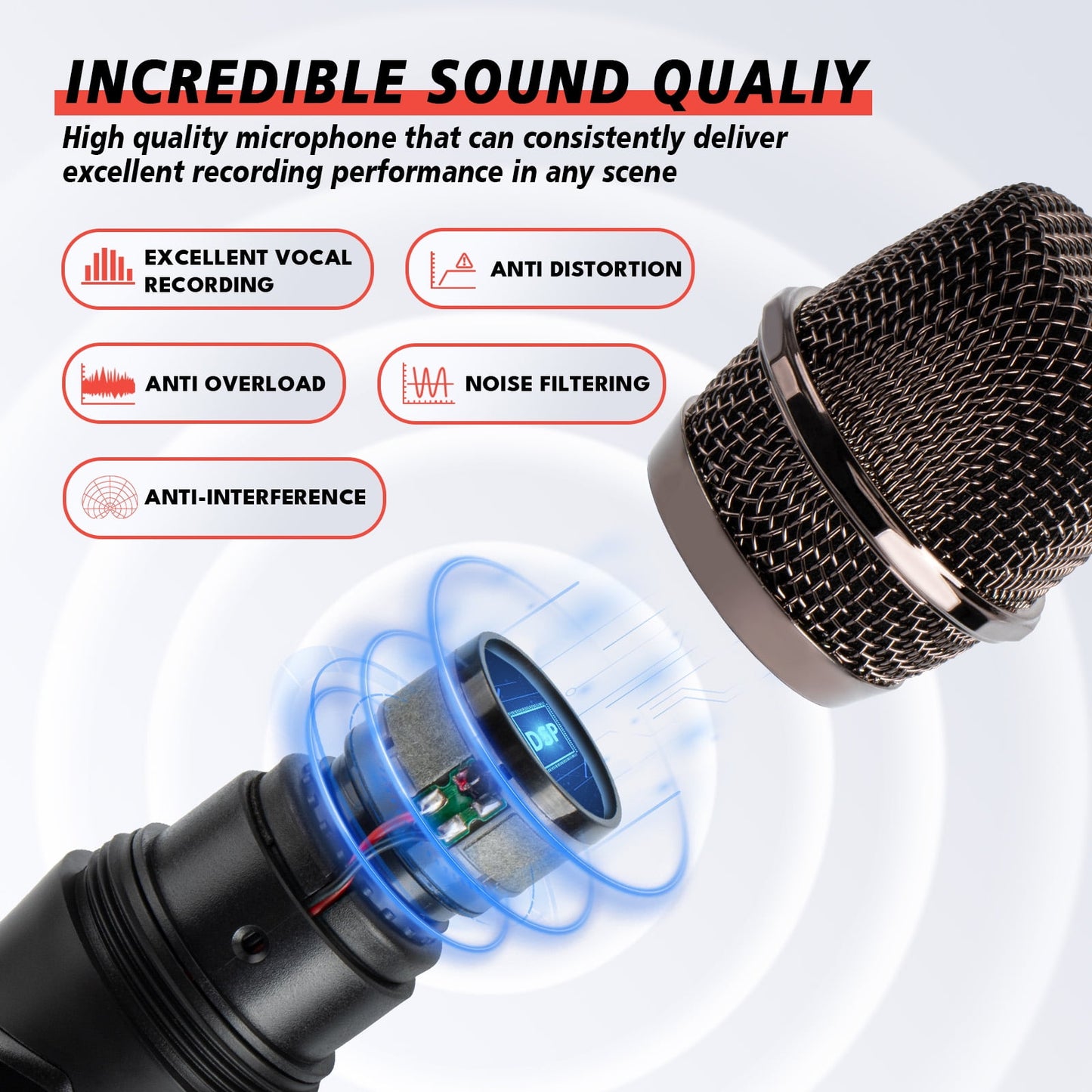 Dammyty Dual Wireless Microphone Rechargeable Handheld Dynamic Microphone for Karaoke Singing, Party, Wedding