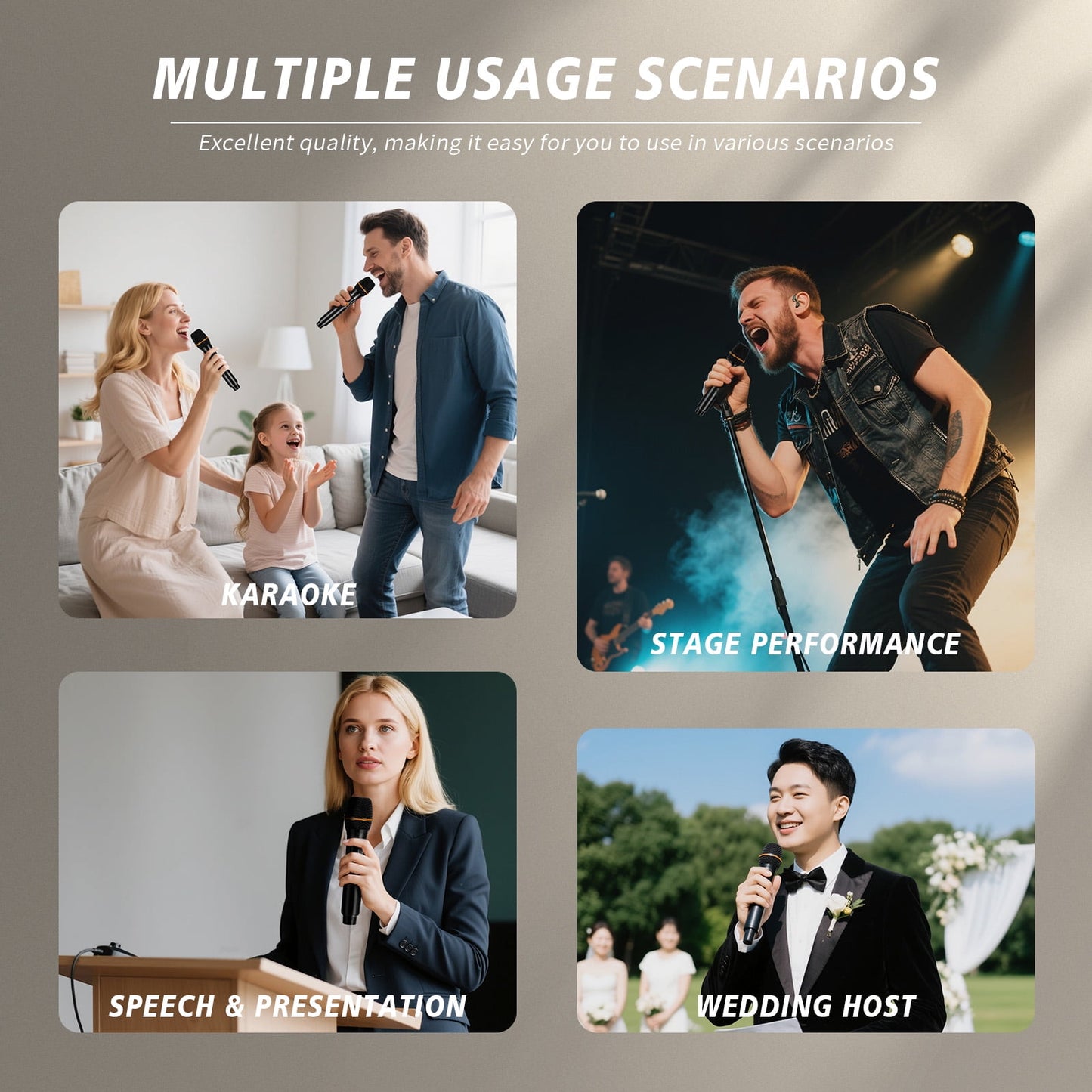 Dammyty Wireless Microphone, Rechargeable Dual Handheld Dynamic Wireless Mic for Karaoke Singing, Party, Wedding, Speech