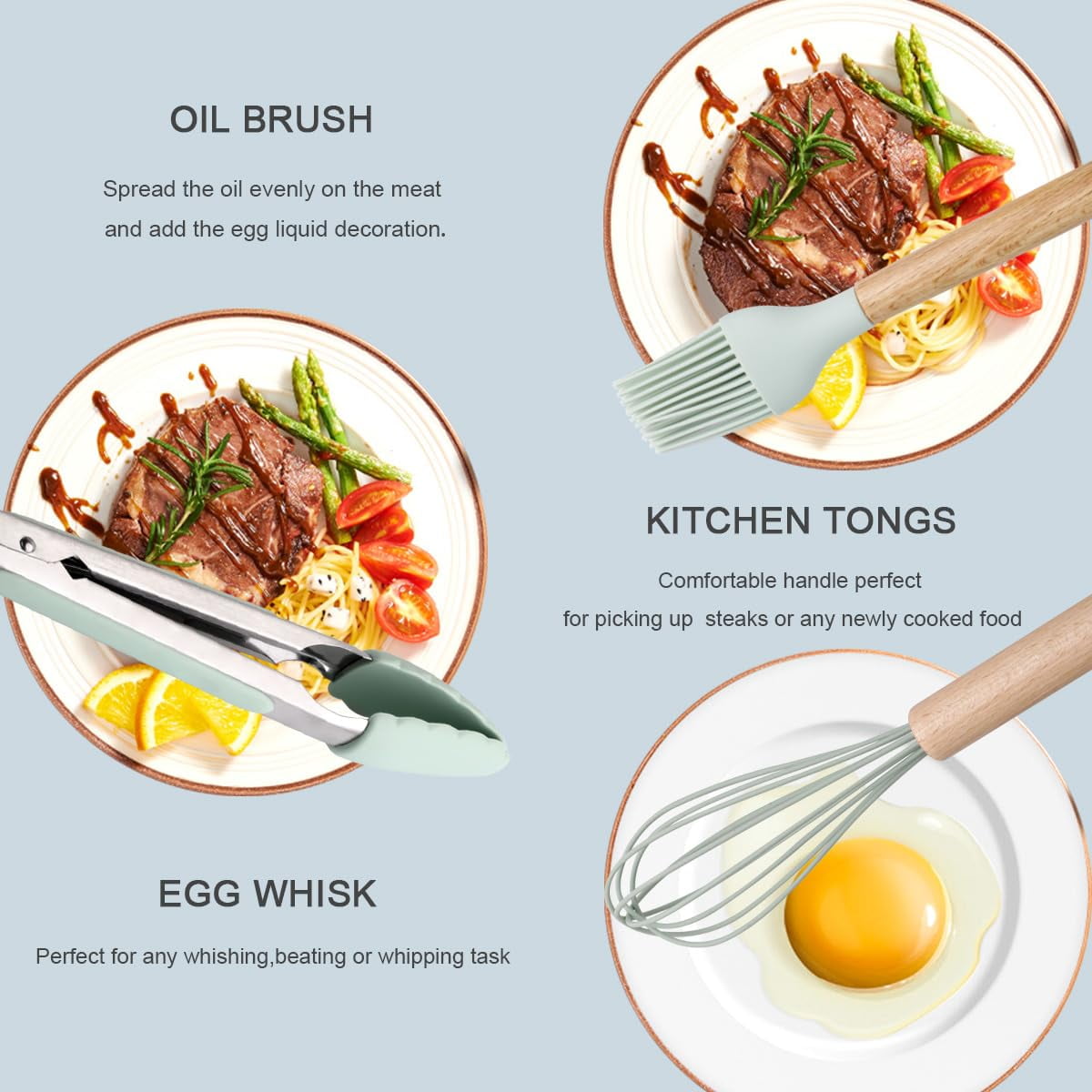 Dammyty Silicone Cooking Utensil Set, Kitchen Utensils Cooking Utensils Sets, Food Grade Silicone Spatula Set, BPA-Free, Non-stick Heat Resistant Silicone Cookware with Wooden Handle