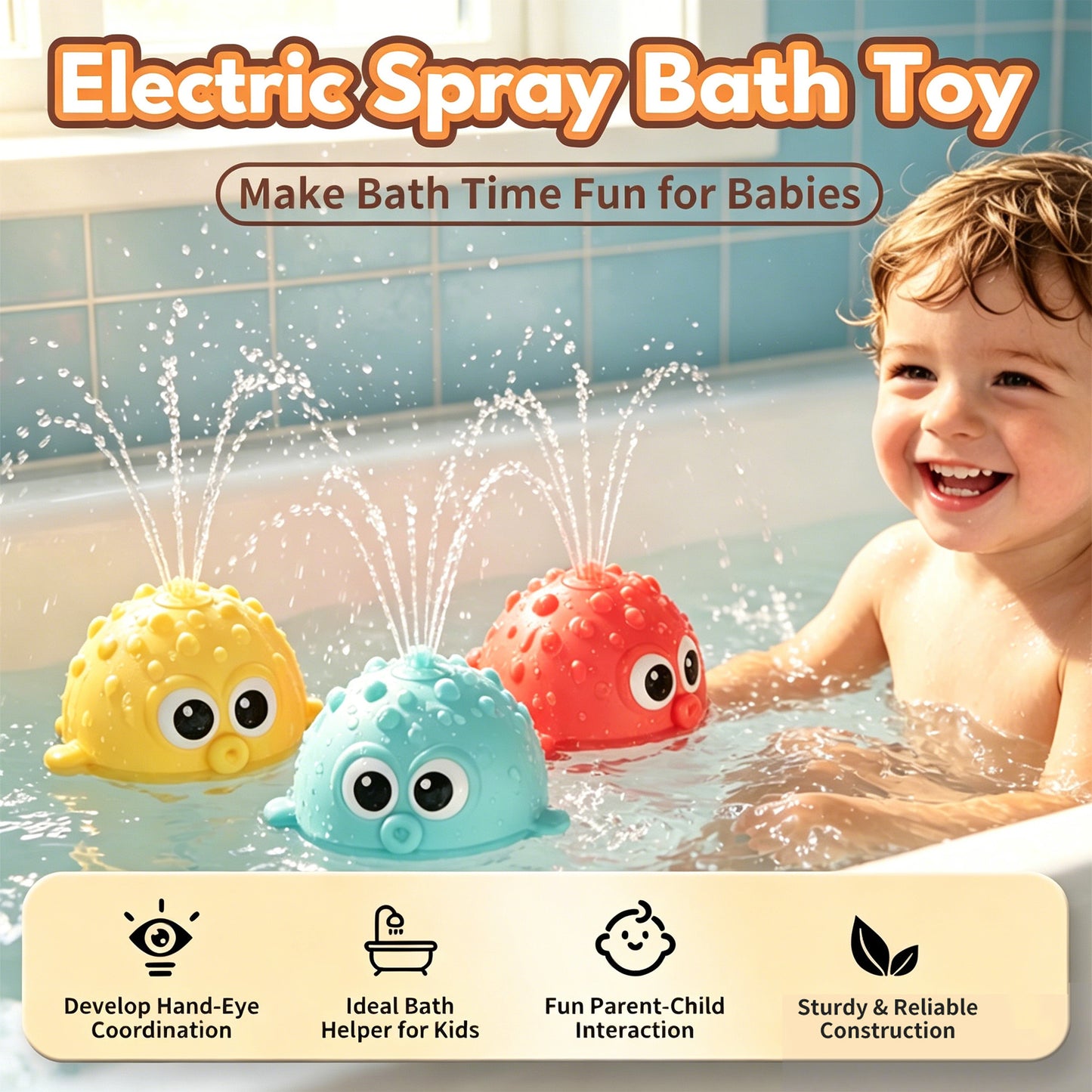 Dammyty Baby Bath Toys, Toddler Pool Toy, Pufferfish Light up Fountain Bath Toy, Christmas Birthday Gift for Baby Toddler 6 Months and Older