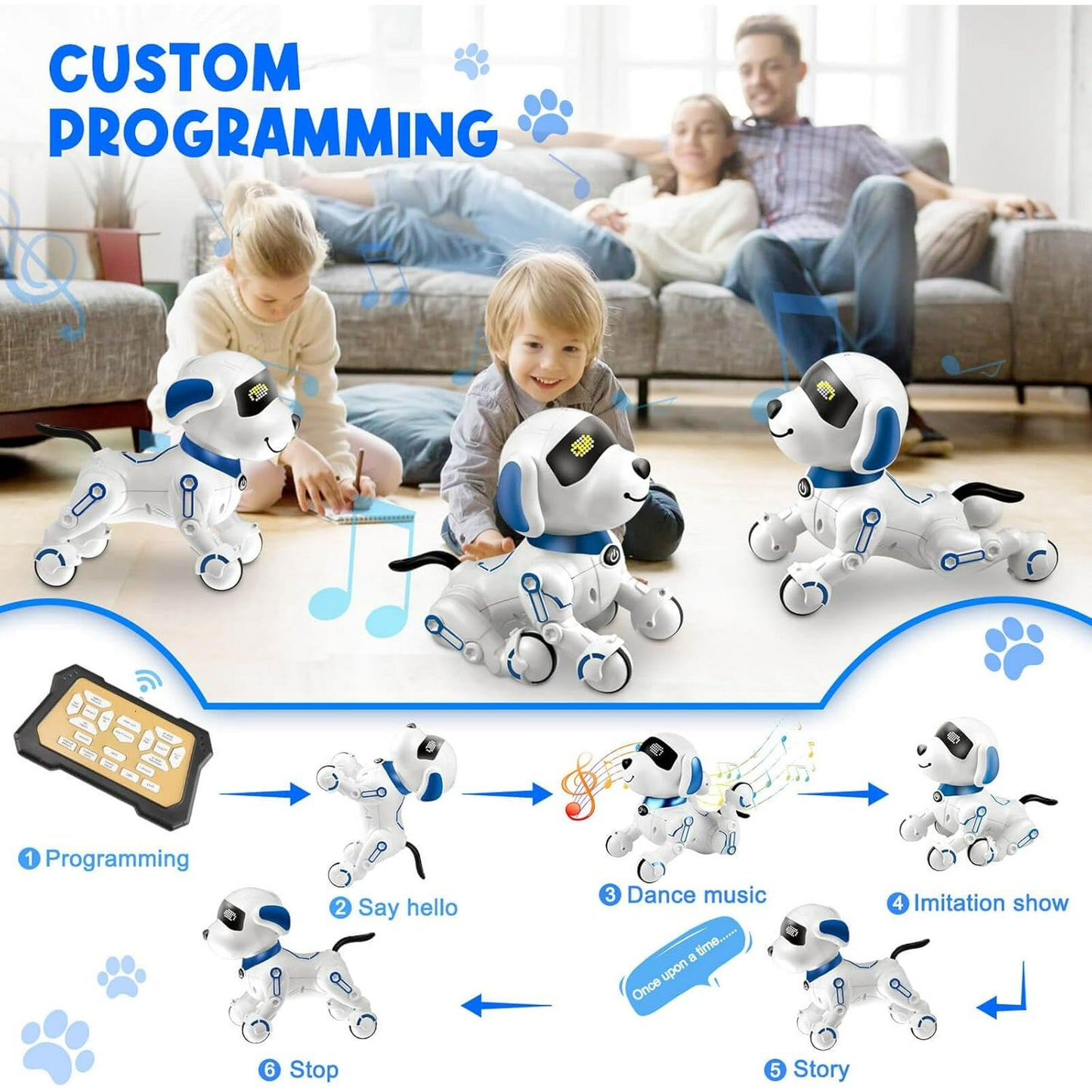 Dammyty Robot Dog for Kids, Smart Programmable Remote Control Robot Dog Toy with Interactive Touch, Singing Dancing Robot Toys with LED Eyes, Volume Control