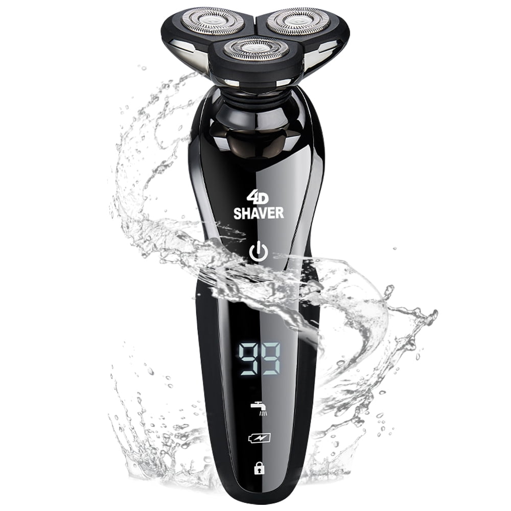 Dammyty 4D Electric Shavers for Men, Electric Razor Dry Wet Waterproof Rotary Shaver Portable Face Shaver USB Rechargeable Cordless Travel Nose Trimmer LED Display & Charging Stand for Dad Husband