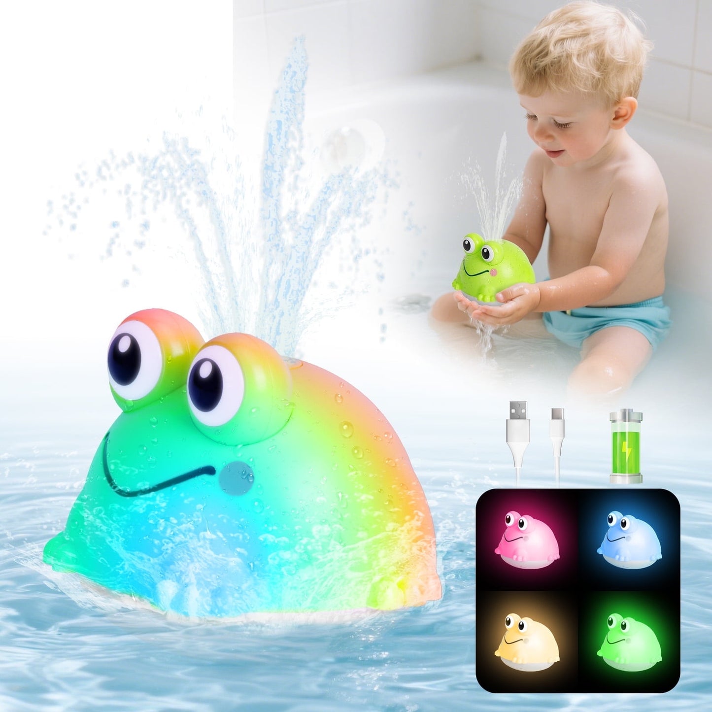 Dammyty Baby Bath Toys, Frog Light up Fountain Bath Toy, Toddler Toys Gift for Baby Toddler 6 Months and Older, Unisex