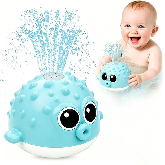Dammyty Baby Bath Toys, Toddler Pool Toy, Pufferfish Light up Fountain Bath Toy, Christmas Birthday Gift for Baby Toddler 6 Months and Older